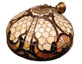 Good quality Tiffany of New York-style large multi-coloured stained leaded ceiling light shade, with