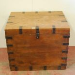 Oak and metal-bound silver chest, c. early 20th century, with hinged top and iron handles, 65cm