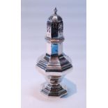 Silver octagonal baluster caster by Walker & Hall, Sheffield 1913, 200g or 6oz.