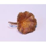 Victorian coloured gold brooch modelled as an autumn leaf, probably 15ct, 9.3g.