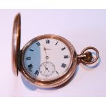 Waltham keyless lever watch, 7 jewels, in 9ct gold hunter case, 55mm, 1910, gross weight of case