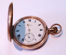 Waltham keyless lever watch, 7 jewels, in 9ct gold hunter case, 55mm, 1910, gross weight of case