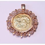 Gold half sovereign, Isle of Man 1973, in 9ct gold pendant mount, 7.7g.