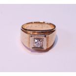 Gent's American diamond solitaire ring with brilliant, approximately .6ct, in part-textured gold, '