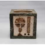 Troika cube vase/jardinière with aperture and geometric decoration, PB backstamp to the underside,