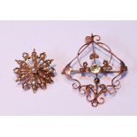 Victorian gold small star brooch with pearls, '15ct', 4g, and an openwork pendant of Art Nouveau