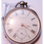 Late Victorian silver-cased open face pocket watch, hallmarks for Chester 1891-92, retailed by J