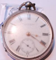 Late Victorian silver-cased open face pocket watch, hallmarks for Chester 1891-92, retailed by J