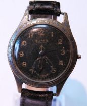 Buren Grand Prix military-issue gent's wristwatch, c. 1940s, in nickel plated case, the black dial