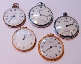 Two Sekonda 18 jewels pocket watches, two Sekonda 19 jewels ladies' pocket watches and a Hanowa 17