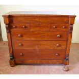Victorian Scottish mahogany breakfront chest of drawers with three short over three long drawers