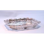 Silver fruit dish, rectangular, with cut corners, pierced with scrolls, Sheffield 1904, 27cm, 307g