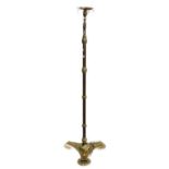 Brass extending floor lamp, c. early 20th century, the knopped column on shaped platform base and