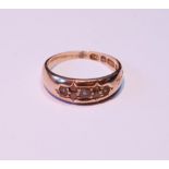 15ct gold ring with pearls, 1886, size M, 3.6g gross.