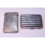 Silver cigarette case, ribbed and engraved, Birmingham 1896, and a gent's card case, 1901, 113g or