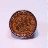 Gold half sovereign, 1914, in 9ct gold ring mount, 12.9g gross, size O.