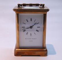 Matthew Norman lever carriage timepiece in corniche case, 12cm high.