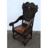 Charles II period oak Wainscot chair, probably South Yorkshire origin, early to mid 17th century,