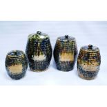 Four Kirkcaldy Pottery storage jars and covers, probably by Morrison & Crawford, for Sago, Meal,