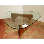 In the Manner of Sika Møbler Retro Danish teak designer coffee table with shaped glass top, possibly