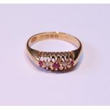 Diamond and ruby ring, 18ct gold, 1920, 3.4g, size M.