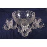 A punch set in box, comprising glass bowl and twelve cups and hooks #212