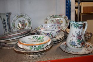 Group of polychrome Ironstone and similar china, plates, bowls, pitcher etc.