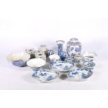 Chinese and Japanese blue and white porcelain to include a set of three oval lobed dishes, 17cm