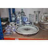 Group of blue and white and delft, to include plate with label verso "Old Delft from time of William