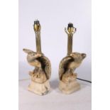 A pair of alabaster lamps modelled as eagles, the alabaster 22cm tall. (2) #192