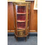 French style 19th century china cabinet, ormolu mounted with rose marble top, glazed door and vernis