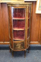 French style 19th century china cabinet, ormolu mounted with rose marble top, glazed door and vernis