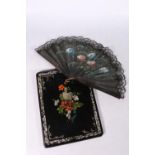 A papier machine blotter with mother-of-pearl, abalone and painted rose design, 30cm x 22cm and a