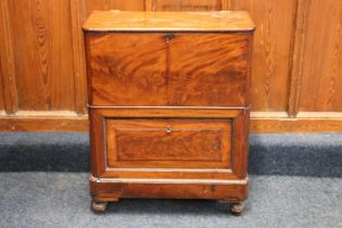 Antique mahogany wine cooler cupboard, the hinge top opening to reveal lead lined interior, raised