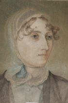 Early 19th century pencil and chalk portrait of a lady, 32cm x 26cm, frame 44cm x 38cm. #172