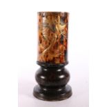 Japanese lacquered tortoiseshell vase ,or brush pot, on wood stand, 20.5cm high. #41