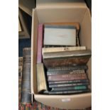 Box of books to include those on art, Joseph Conrad, Aux Tombes Des Militaires Morts Rapport 1878.