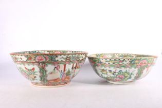 Early 20th century Cantonese famille rose bowl, and another later, 28cm and 26cm diameter. (2) #42
