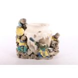 Decorative Japanese Sumida Gawa vase, modelled with relief figures, signature to the reverse, 21cm