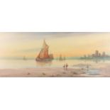 A BUTTS LWS, St Michael's and Fishing Boats, a pair of watercolours, 25cm x 60cm, gilt frames 47cm x