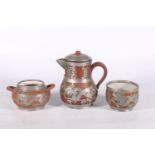 Chinese Ho'Chen pewter and terracotta three piece coffee set.  (3)