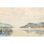FRANCES FLINT, View down a loch, watercolour, signed and dated '57 lower left, 22cm x 33cm, white