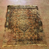 Two well worn hand woven rugs, larger 184 x 153cm.