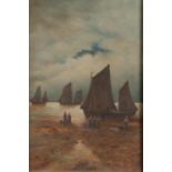 EAW, Fishing boats, oil on canvas, signed lower right with initials, 45cm x 30cm, gilt frame 57cm