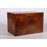 19th century mahogany and inlaid tea caddy, the interior with glass mixing bowl and tea well, 23cm