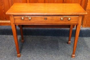 19th century mahogany side table with drop flap, frieze drawer, raised on square tapering