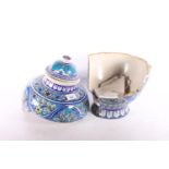 Lidded porcelain Iznik ginger jar, in Persian style, turquoise with white decoration, 35cm high.  (