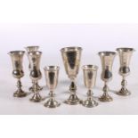 Six silver Judaic circumcision cups, Kiddush, five by Rosenzweig, Taitelbaum & Co (Jacob