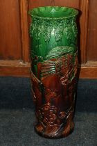 Pottery umbrella stand with oriental decoration, 60cm high. #523