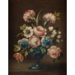 E COLLZOLANI, Still life with vase of flowers, oil on board, signed lower left, 21cm x 18cm, gilt